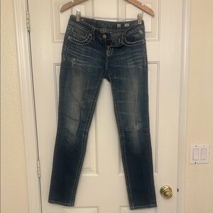 Blue Straight Leg Jeans with Vintage Wash